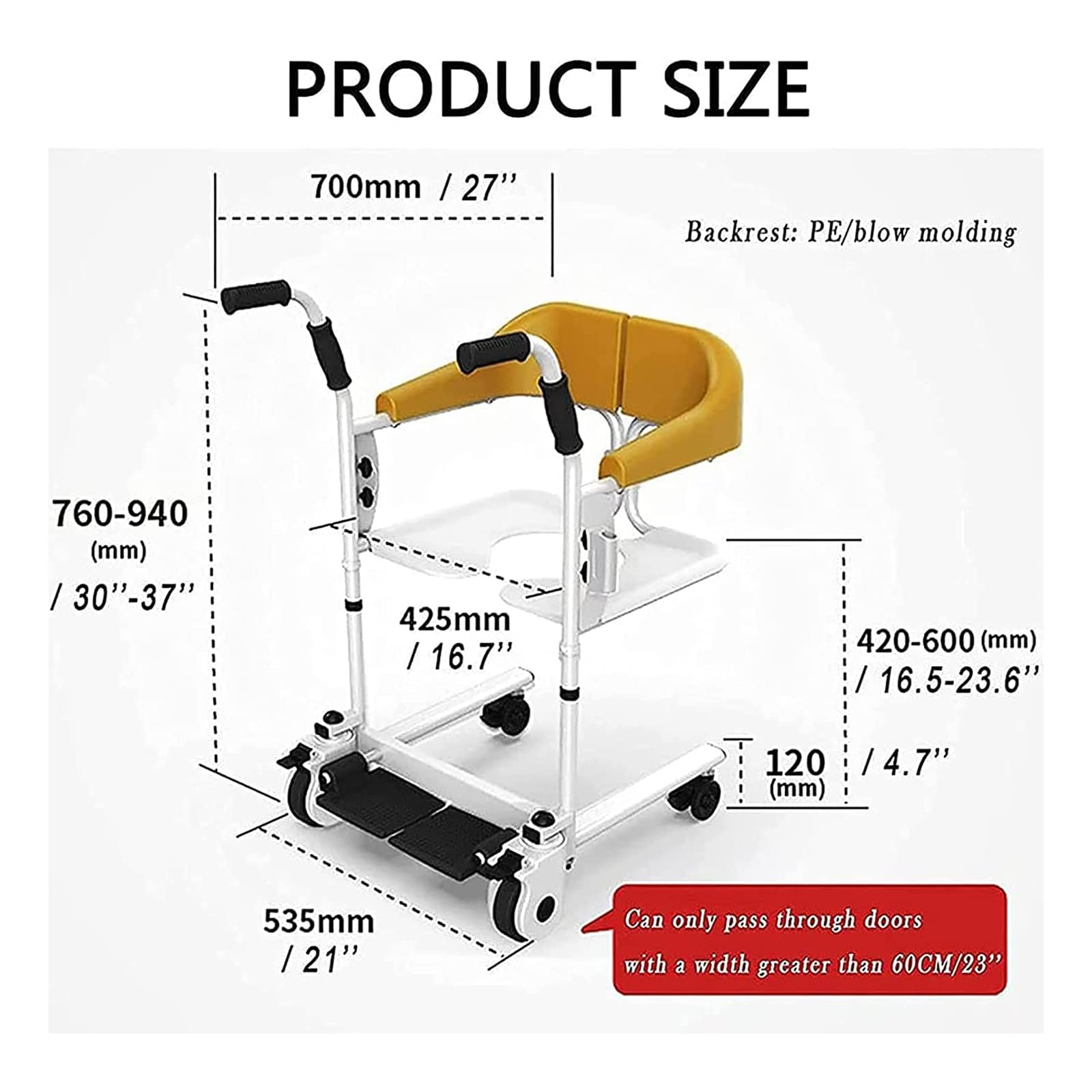 Silla de traslado de Pacientes, Elevador de baño, sillas de Ruedas, Silla de Ruedas Manual con Inodoro para Ancianos de enfermería, Paciente, Carga 120 kg/265,5 LB