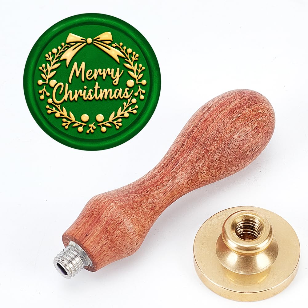 MAYJOYDIY Merry Christmas Wax Seal Stamp With Wreath Brass Head