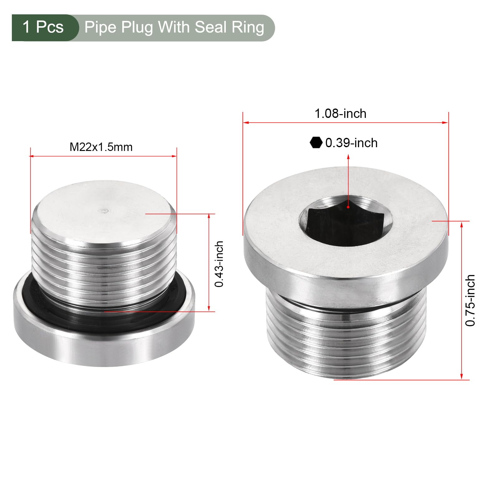 YOKIVE Bouchon Tuyau En Acier Inoxydable M22 x 1.5 À Embase Hexagonale Interne | Accessoire Tuyauterie, Idéal Pour Fermer Les Extrémités Tuyau (Argent)