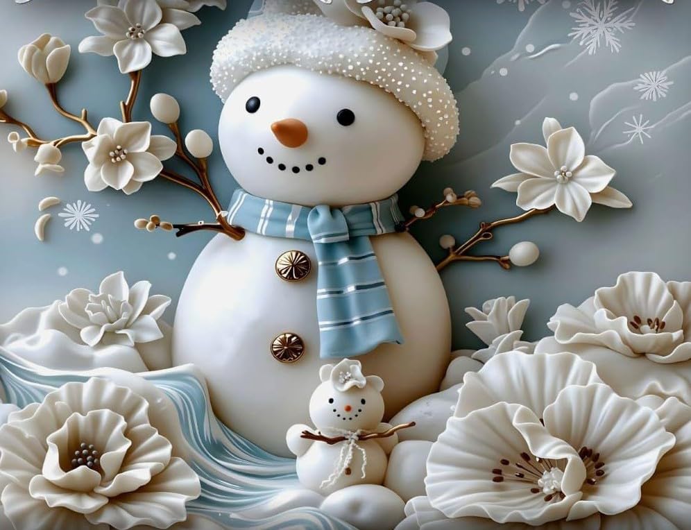 Image of Dream Living 7D Design Queen Size Bedsheet, Snow-Man Pattern