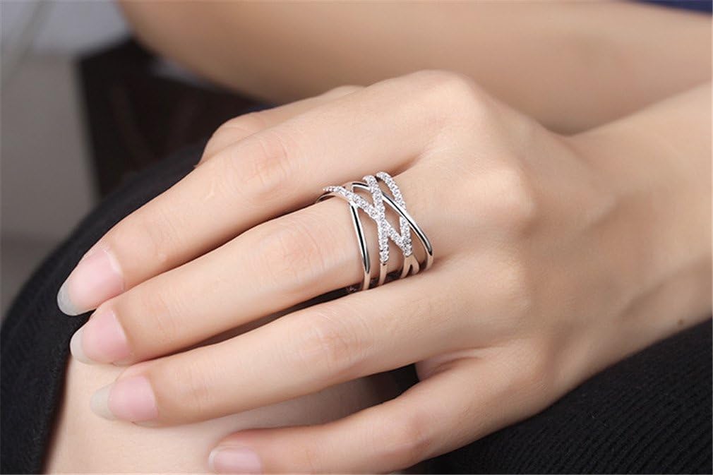 Boowhol Ring female 925 hipster line with diamond tail ring Simple middle finger silver index finger ring - Image 4