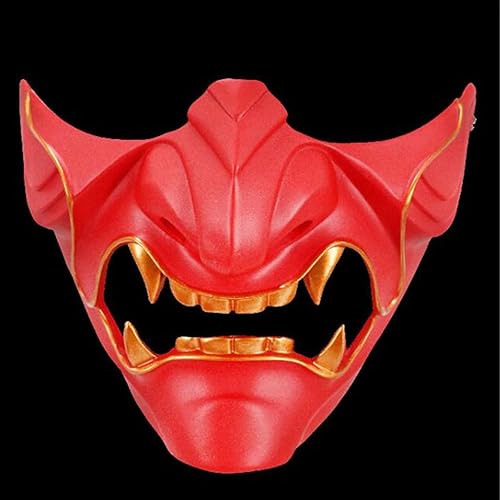 Mulrcks Máscara de demonio samurái japonés de resina, disfraz de fiesta de Halloween, disfraz temático de Prajna media cara Cosplay máscara