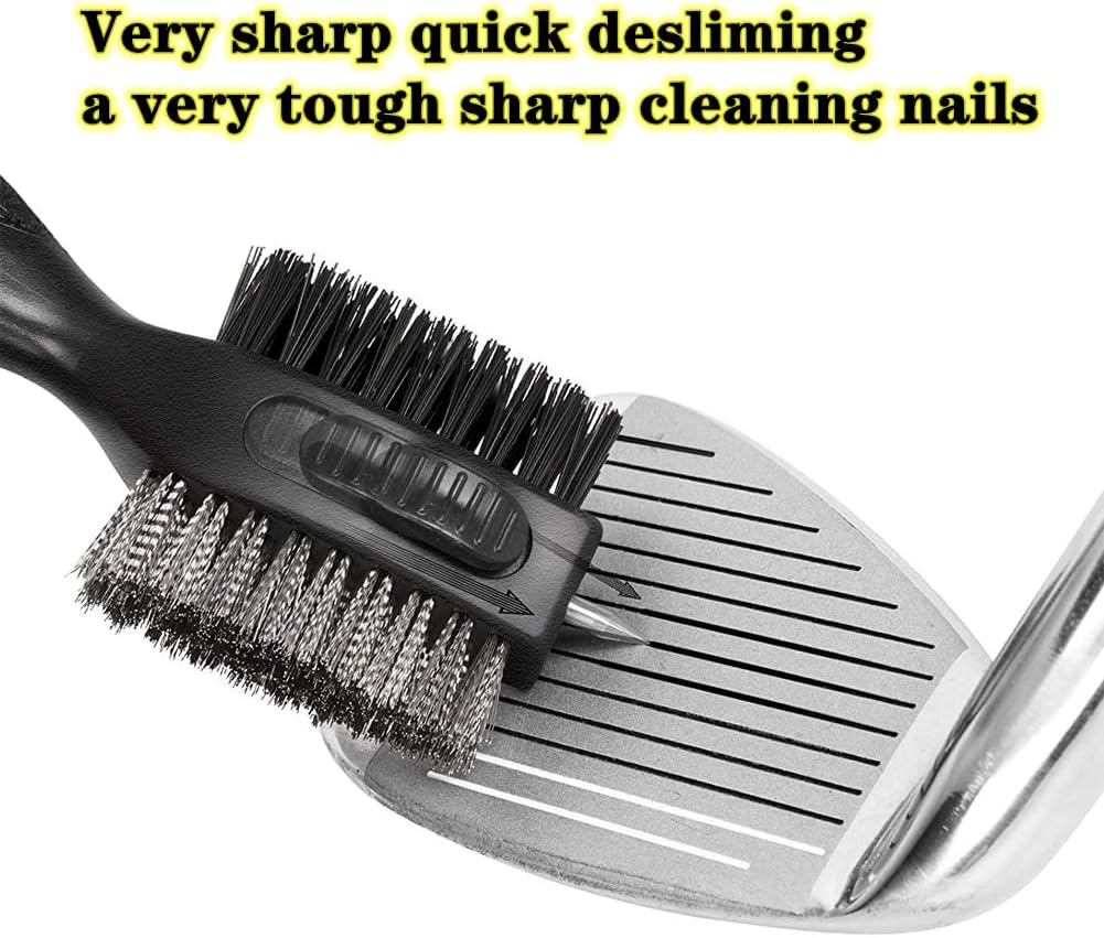 Golf Club Brushes, Golf Cleaning Tool, with Retractable Cleaning Nails, Nylon and Wire Bristles Oversize Double Brush Head with 2ft Retractable Zip-line Metal Buckle - Image 4