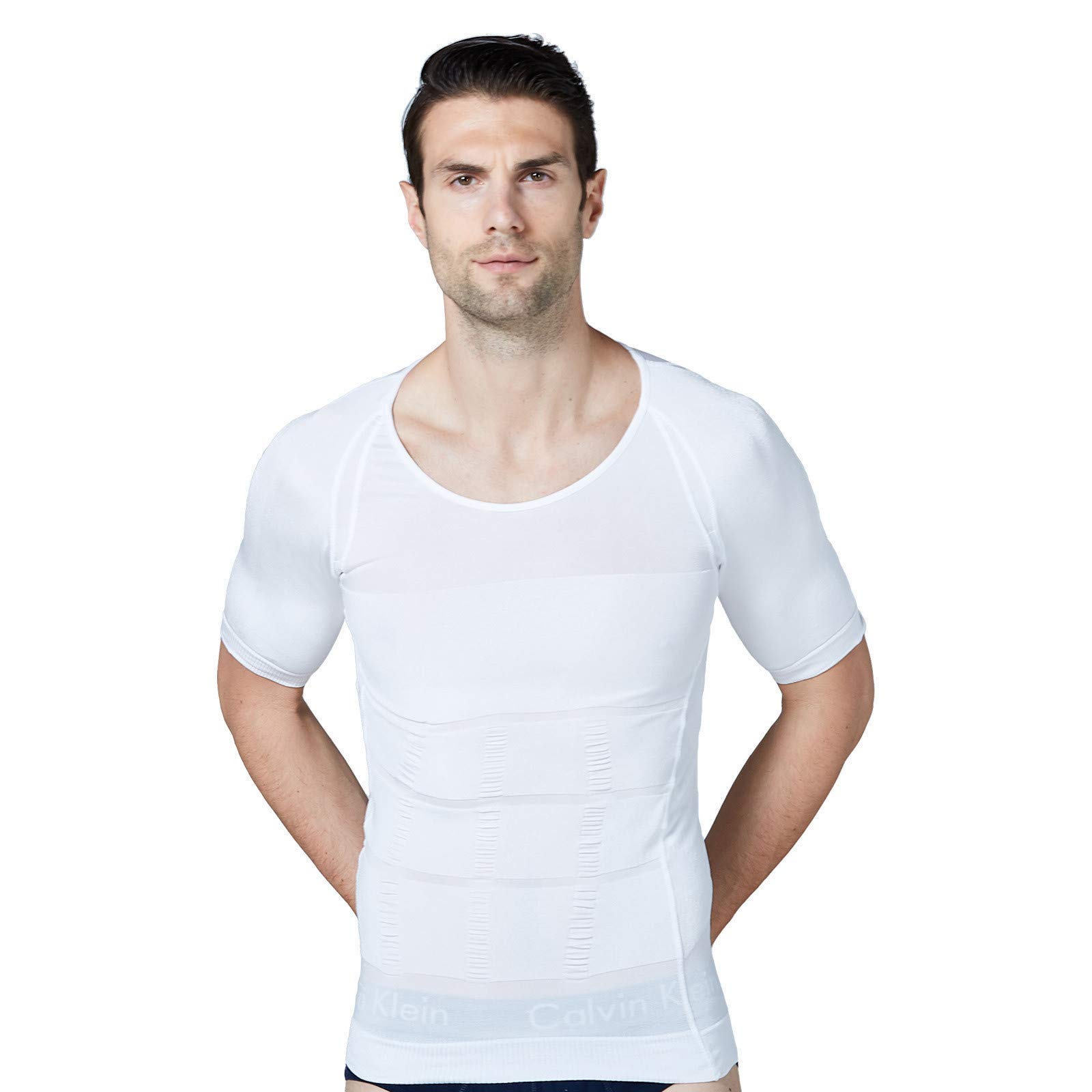 Sebasty Men Body Toning T-Shirt Slimming Body Shaper Corrective Posture Belly Control Compression Man Modeling Underwear Corset,White-3XL