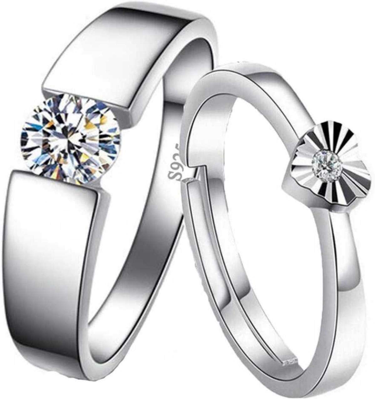 MYKI Love Valentine Adjustable Rings For Couple Stainless Steel Swarovski Zirconia Silver Plated Ring Set
