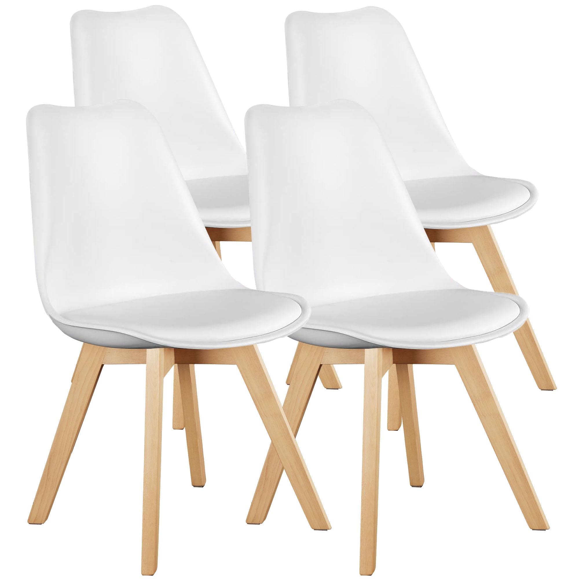 OLIXIS Set of 4 Dining Kitchen Mid-Century Modern Chairs with Wood Legs and PU Leather Cushion for Living Room Bedroom Outdoor Lounge, White