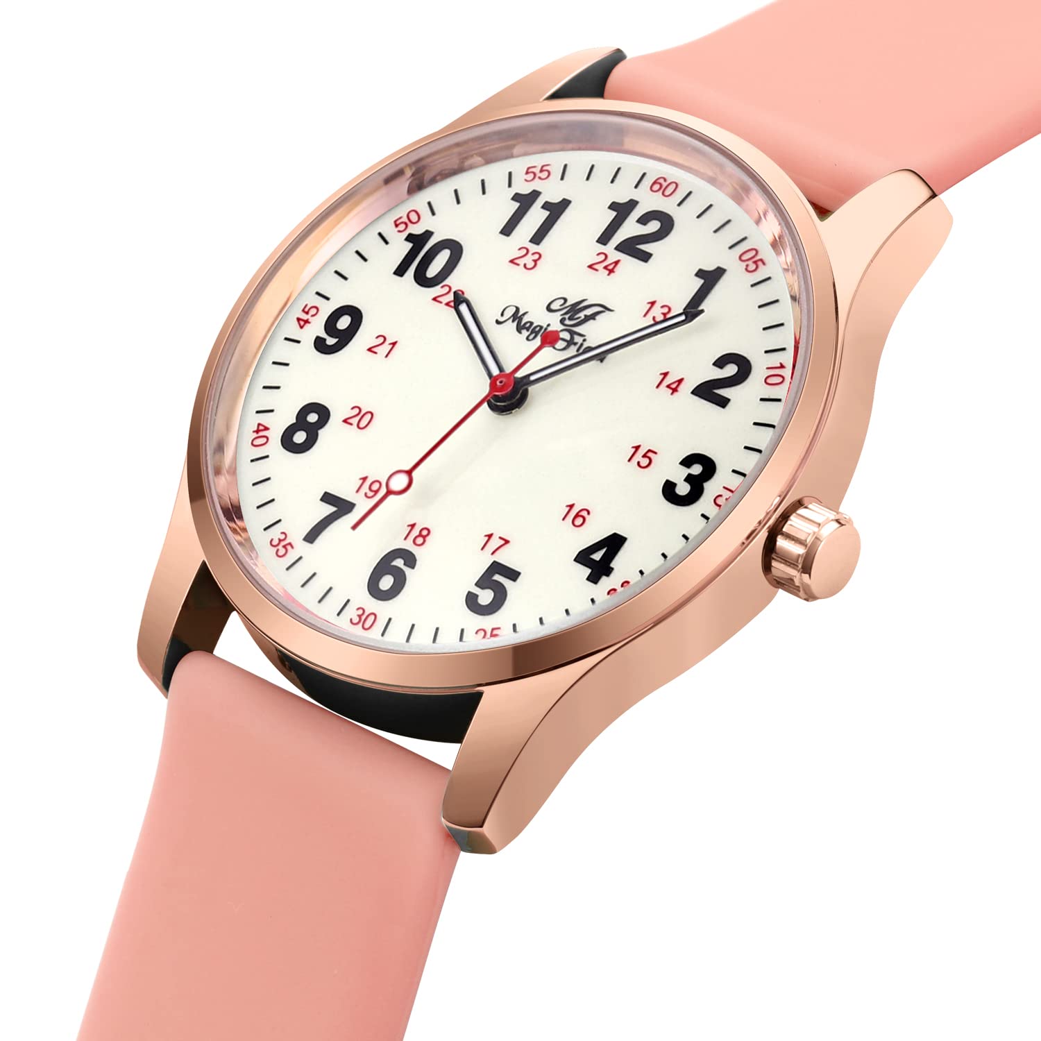 ManChDa Waterproof Watches for Women Watch for Men Silicone Watch with Second Hand Medical Nurse Watch for Women Men Students Nursing Watch Luminous Watch 24 Hours Pink
