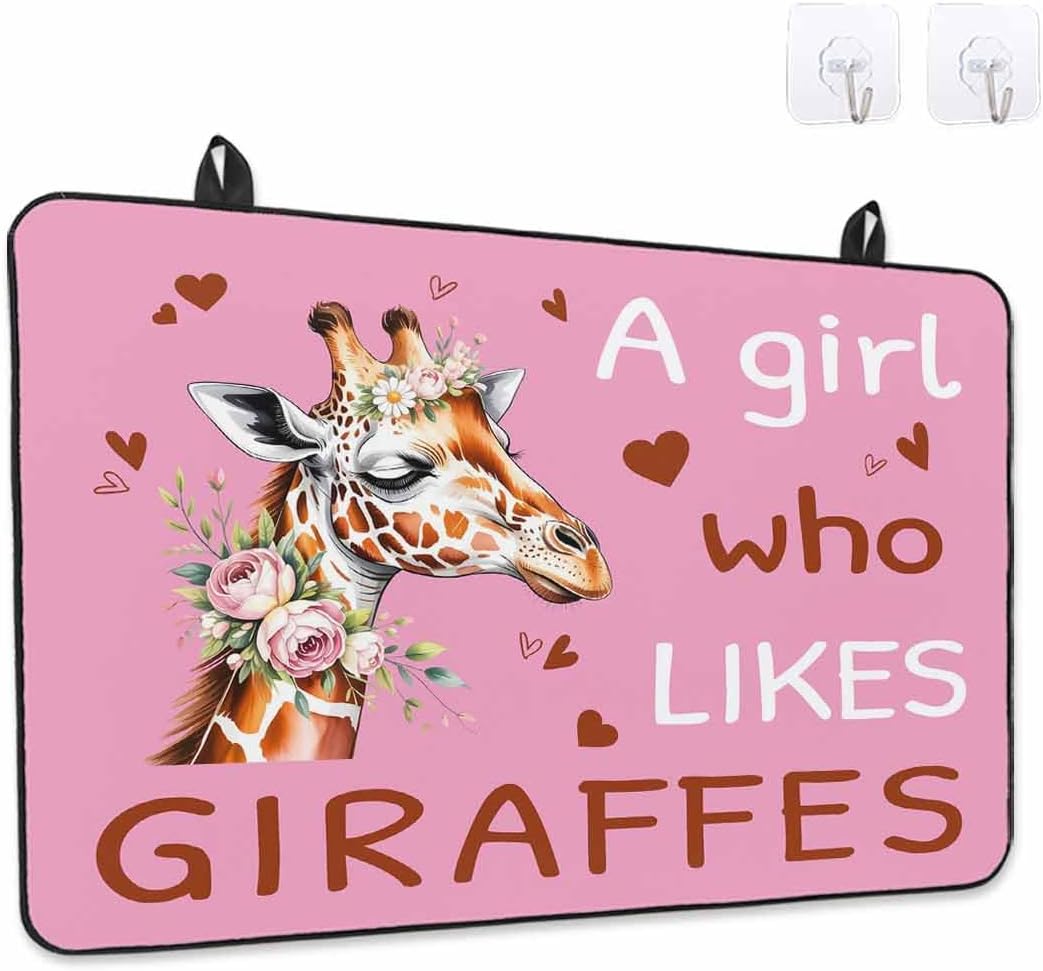 A Girl Who Likes Giraffes Stove Cover for Electric Stove, Cartoon Funny Animals Pink Rose Heart Pink Stove Top Cover for Glass Top, Heat Insulation Rubber Mat Foldable Cooktop Top Protector, 24"x21"