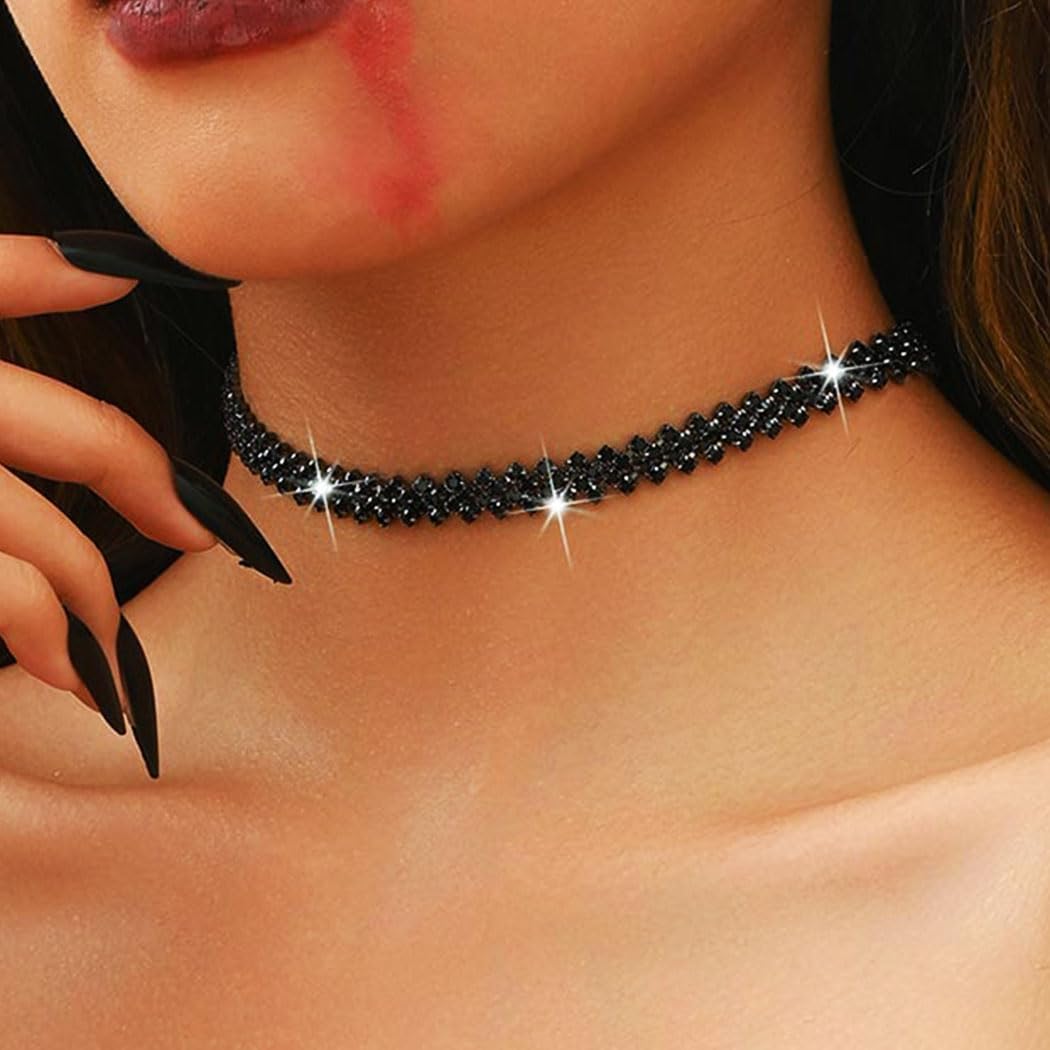 Unicra Black Jewelry Sets Rhinestone Necklace Hoop Earrings Bracelet Set Prom Formal Sparkly Costume Jewelry Sets for Women - Image 3