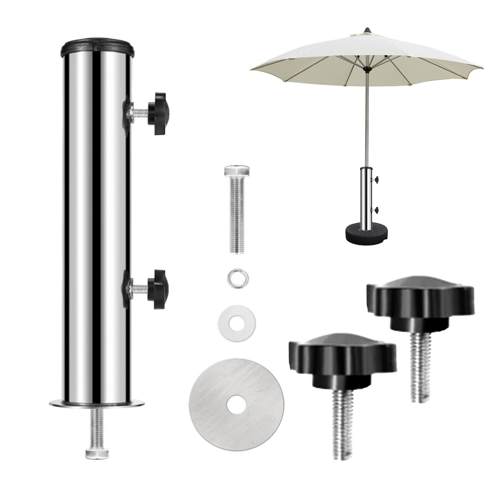Tuinparasol, standbuizen, universele tuinparasol, standbuis, parasolhouder met 3-delige verloopring (48/38/32 mm), parasolhoes, standaard, voor granietplaat, marmerblok, cementplaat
