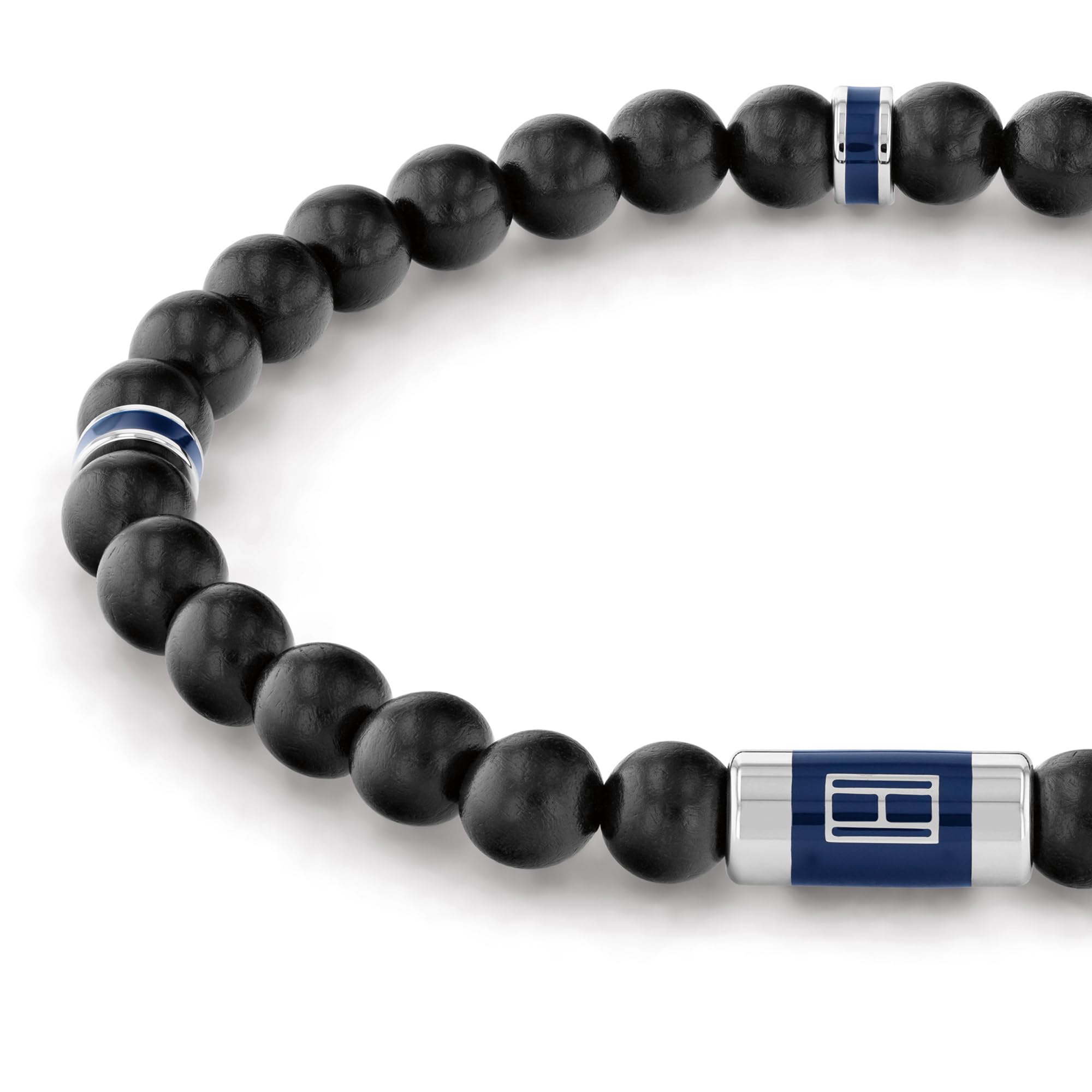 Tommy Hilfiger Herren Armband mit schwarzen Perlen aus Holz, Gummiband, mit Detail aus Edelstahl, Maße: Länge: 18 cm, 2790323