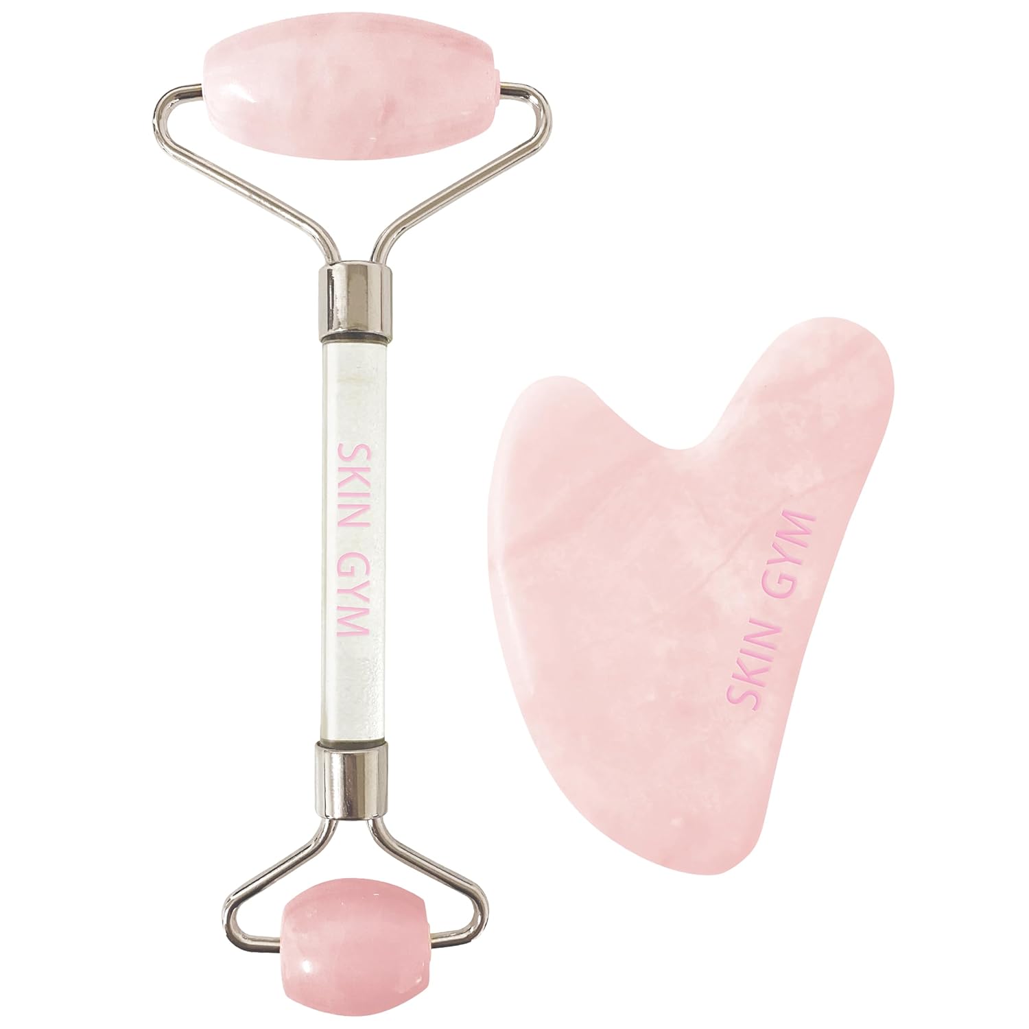 Skin Gym Facial Roller & Gua Sha Set, Rose Quartz, Revitalizing Beauty Tools for Face Massage, Enhanced Glow & Smooth Skin