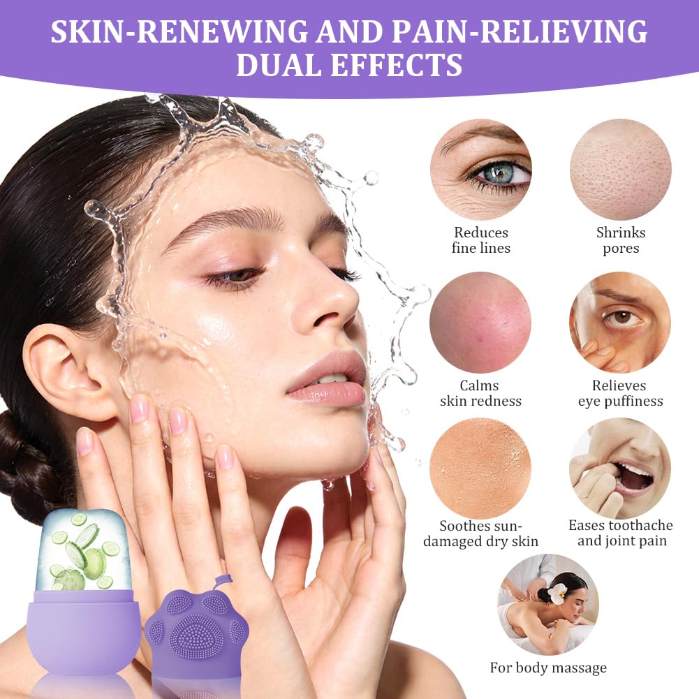 Beugo Ice Roller Facial, Hielo Cara Reutilizable de Silicona, Rodillo Masaje Facial Hielo, Ojo Masaje, Belleza facial Cuidado Para reduce la hinchazón, Ojeras, Reafirmar la Piel, Morado
