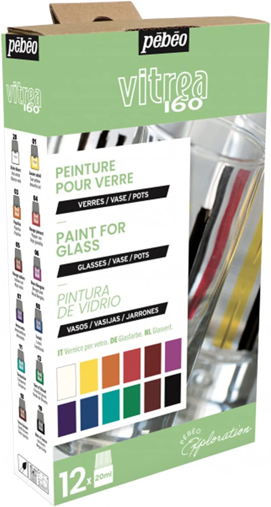 Pebeo Vitrea 160 Exploration Set Gloss 12 x 20ml, Assorted, 0.67 Fl Oz (Pack of 12)