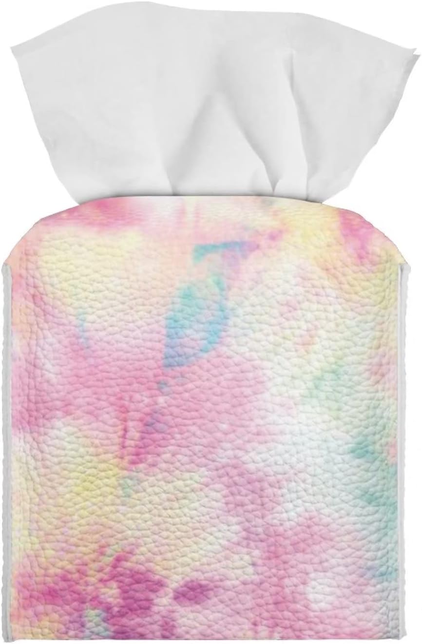 AFPANQZ Tie Dye Tissue Box Covers for Womens Girls Square Leather PU Tissue Box Holder Case for Bathroom Office Bedroom Cube Cover Napkin Holder Case Colorful Home Decoration