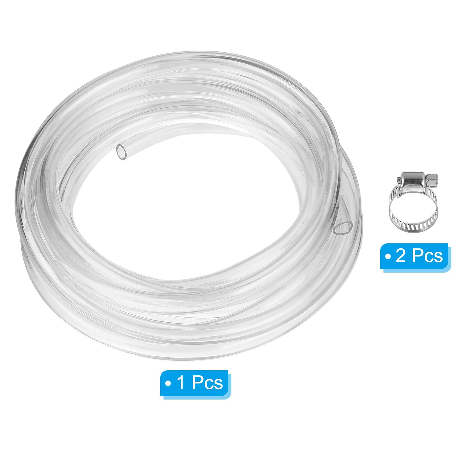 PATIKIL Tubo de Vinilo Transparente de 3/8" D.I. X 33/64" D.E. X 26 Pies de Longitud Tubo Plástico Flexible de PVC con Manguera Y 2 Abrazaderas de Acero Inoxidable Transparente