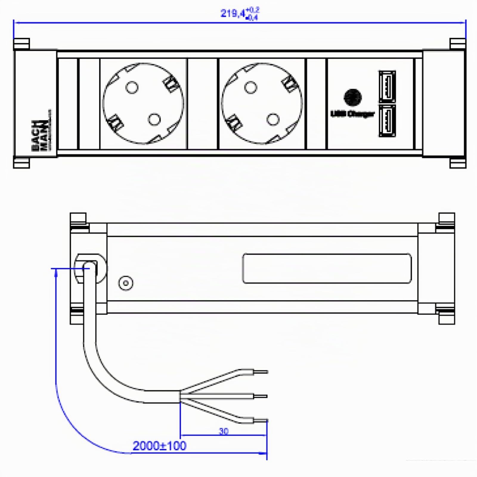Bachmann 916.1193 Power Frame, Power Frame Cover Unidades de Toma de Corriente Small, Aluminio, 2X enchufes con Puesta a Tierra, 1x Cargador USB