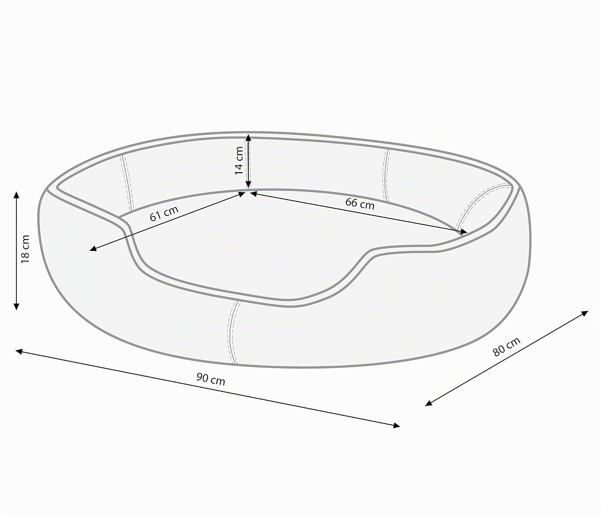 Dehner Lieblinge Hundebett und Katzenbett Sammy, oval, ca. 90 x 80 x 14 cm, Polyester, grau