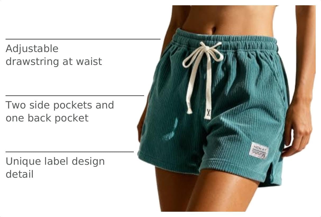 Hidkat Women's Shorts Casual Corduroy Shorts Elastic Waist Drawstring Summer Beach Shorts