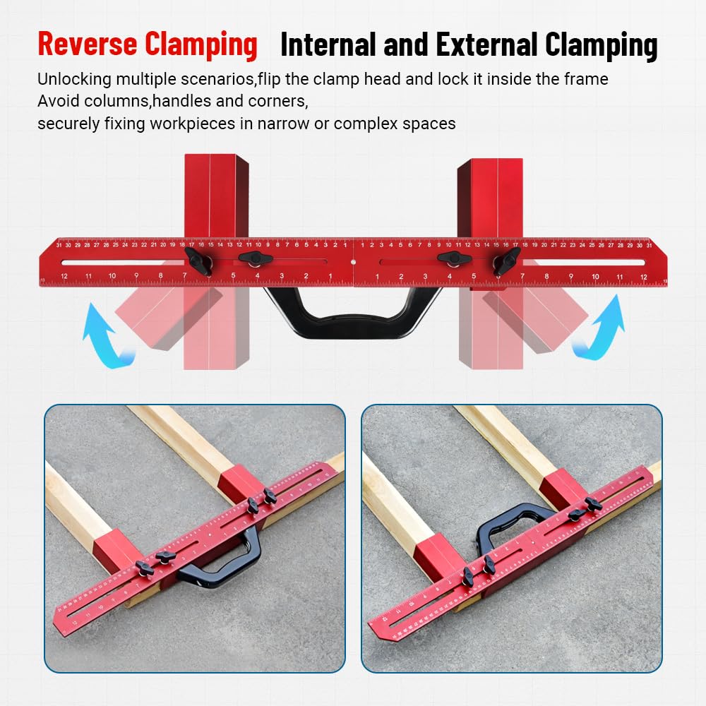 Goldera Framing Jig Adjustable Frame Positioning Tool, 12''–30'' Extendable Alignment Ruler, Aluminum Alloy Woodworking Spacer Tool with Rotating End Blocks for Frame Assembly & Cabinet Installation