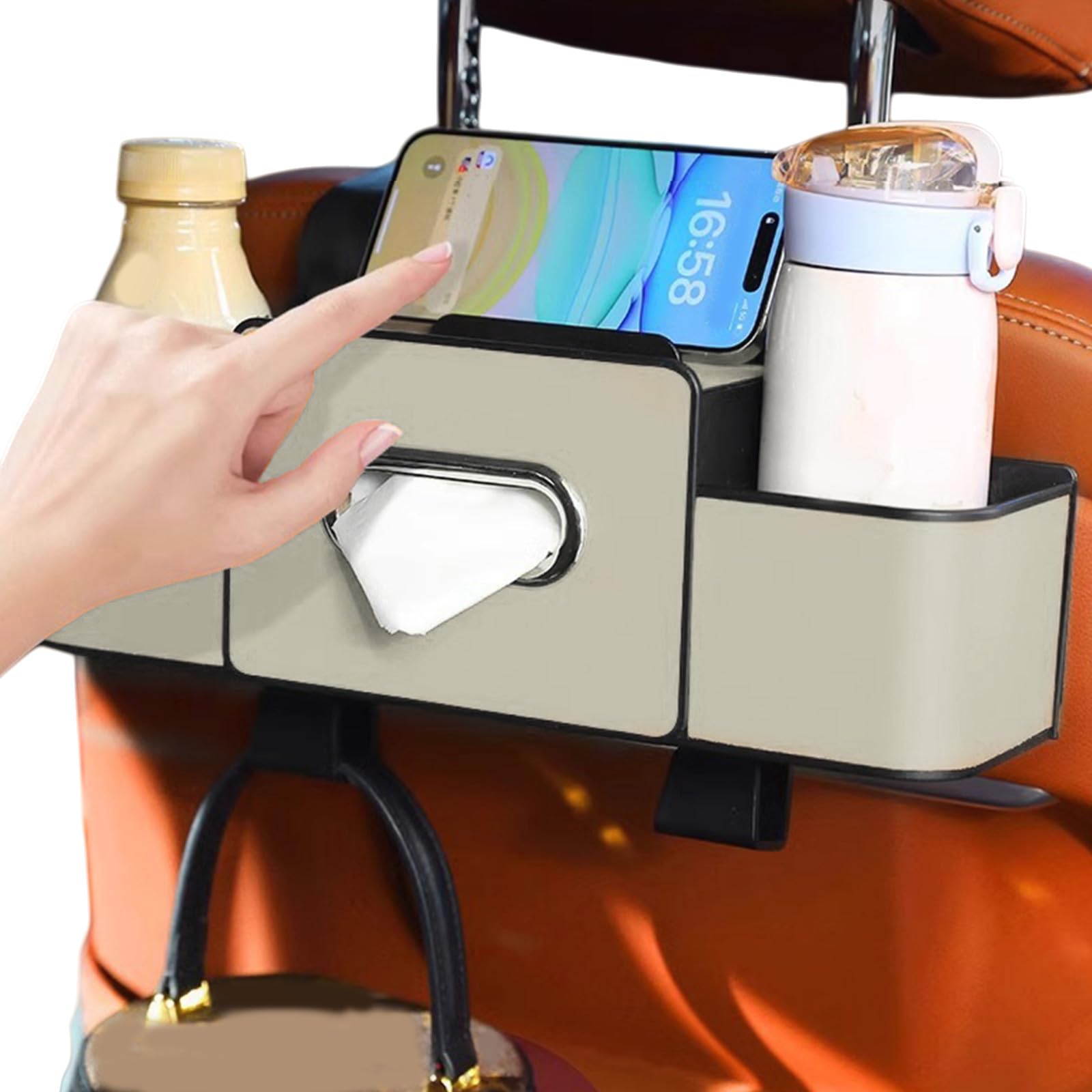 Car Seat Back Organizer with Tissue Holder,Cup Drink Holder Tissue Box Multifunctional Vehicle Seat Back Hanging Storage Box for Kids and Backseat Passengers Share Rid for Travel Accessories