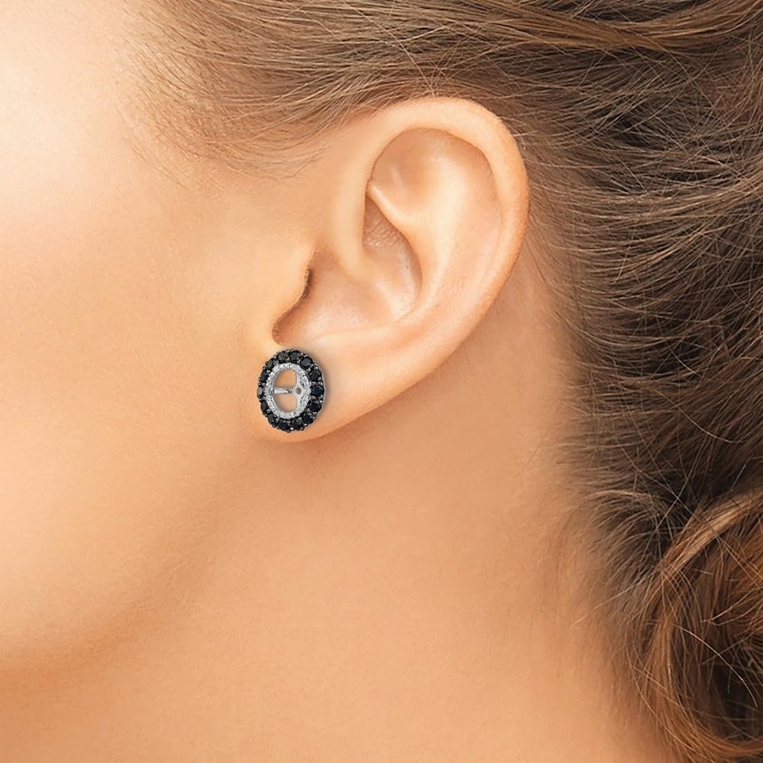 925 Sterling Silver Diamond and Black Sapphire Earrings Jacket 13x13mm Wide Earring Jacket for Women