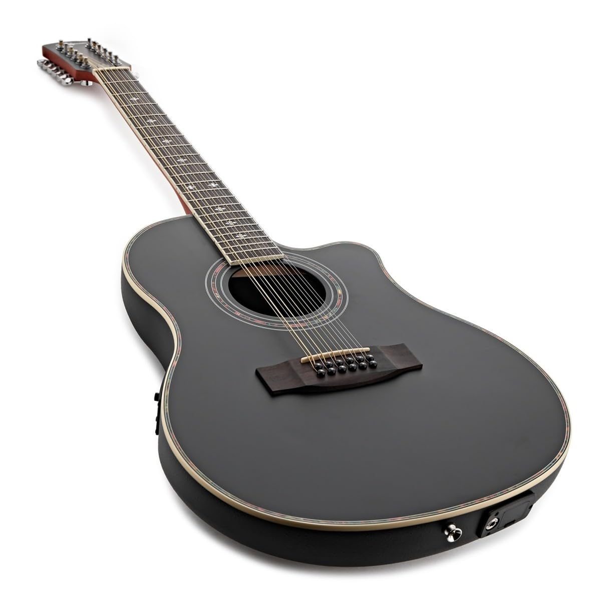 Chitarra elettroacustica a 12 corde Roundback di Gear4music, nero | Accordatore e controlli tono integrati, corpo ABS roundback per comfort e proiezione, suono iconico 12 corde