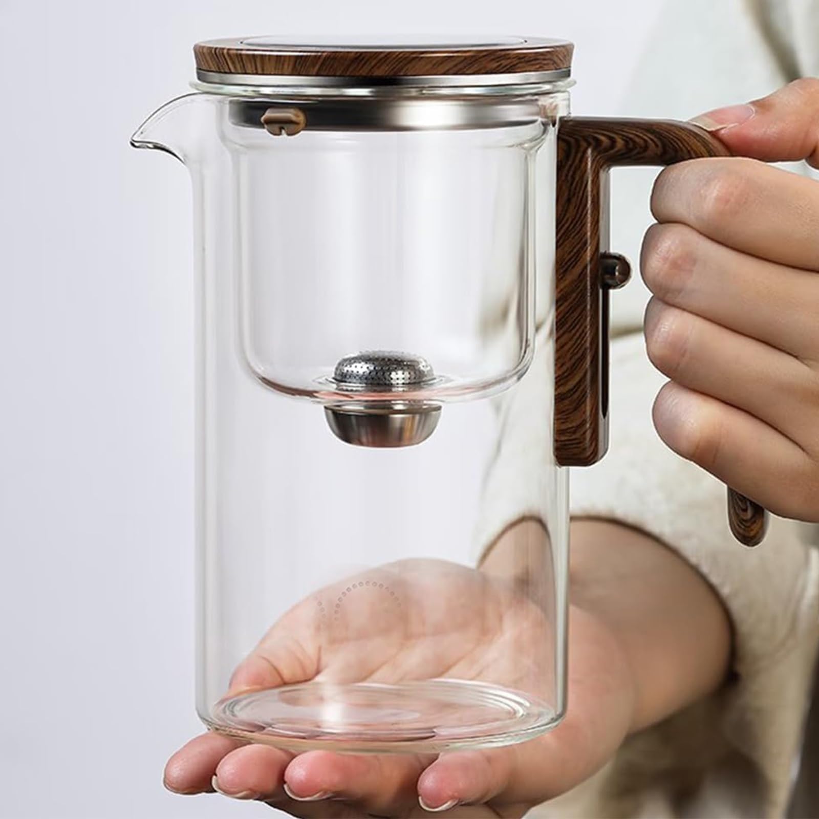 Tetera mágica Enchanti Tea, Tetera mágica Enchanti, Tetera de brujería Enchanti Tea, Tetera de Vidrio con separación de Agua y Mango de Madera (500 ml)(520ml)