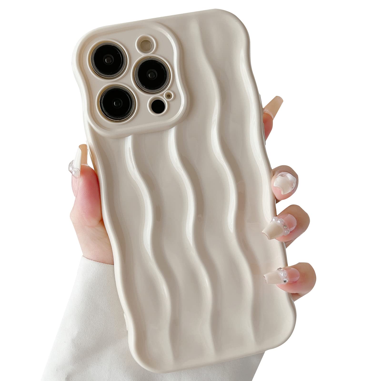 SmoBea Compatible with iPhone 14 Pro Max Case 6.7 inch, Luxury 3D Wave Shape Silicone Phone Case, Water Ripple Soft TPU Shockproof & Anti-scratch Back Cover for iPhone 14 Pro Max (White)