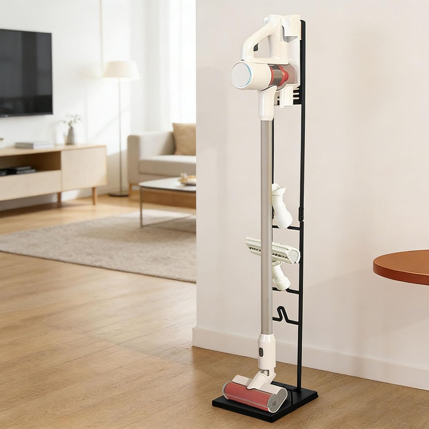Universal Vacuum Cleaner Stand for Stick Vacuums Models 15 to 7 Sturdy Carbon Steel Construction Space Saving Design