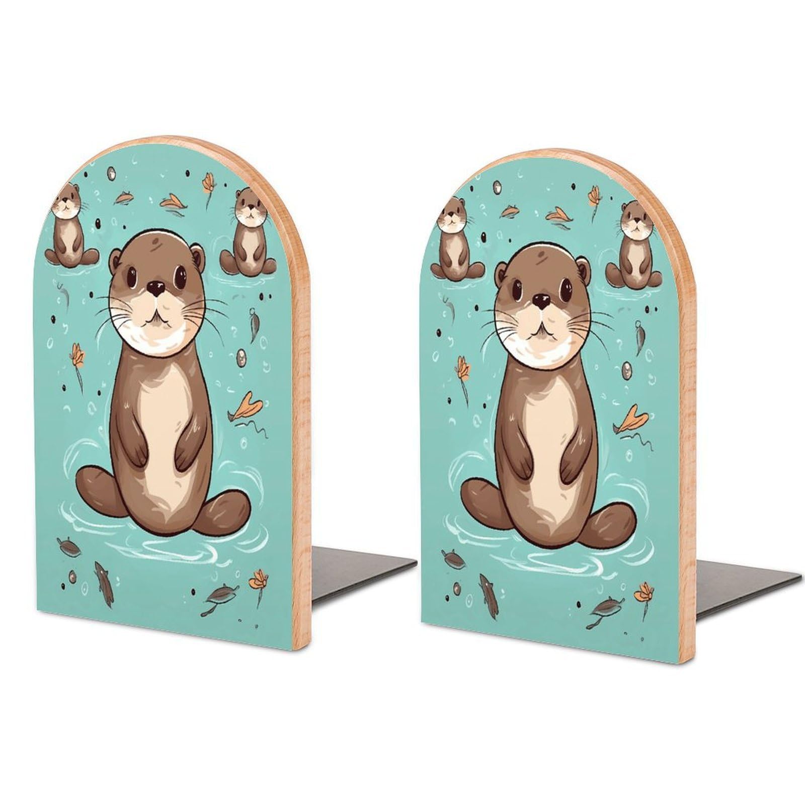 Sujetalibros de nutria de madera resistente con tapones antideslizantes duraderos