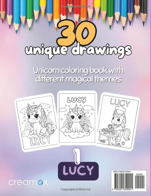Lucy personalized coloring book: Lucy personalized gifts for girls – 30 Unique Designs Unicorns Coloring Book for Kids (Lucy book series Olivia personalized gifts) image 3
