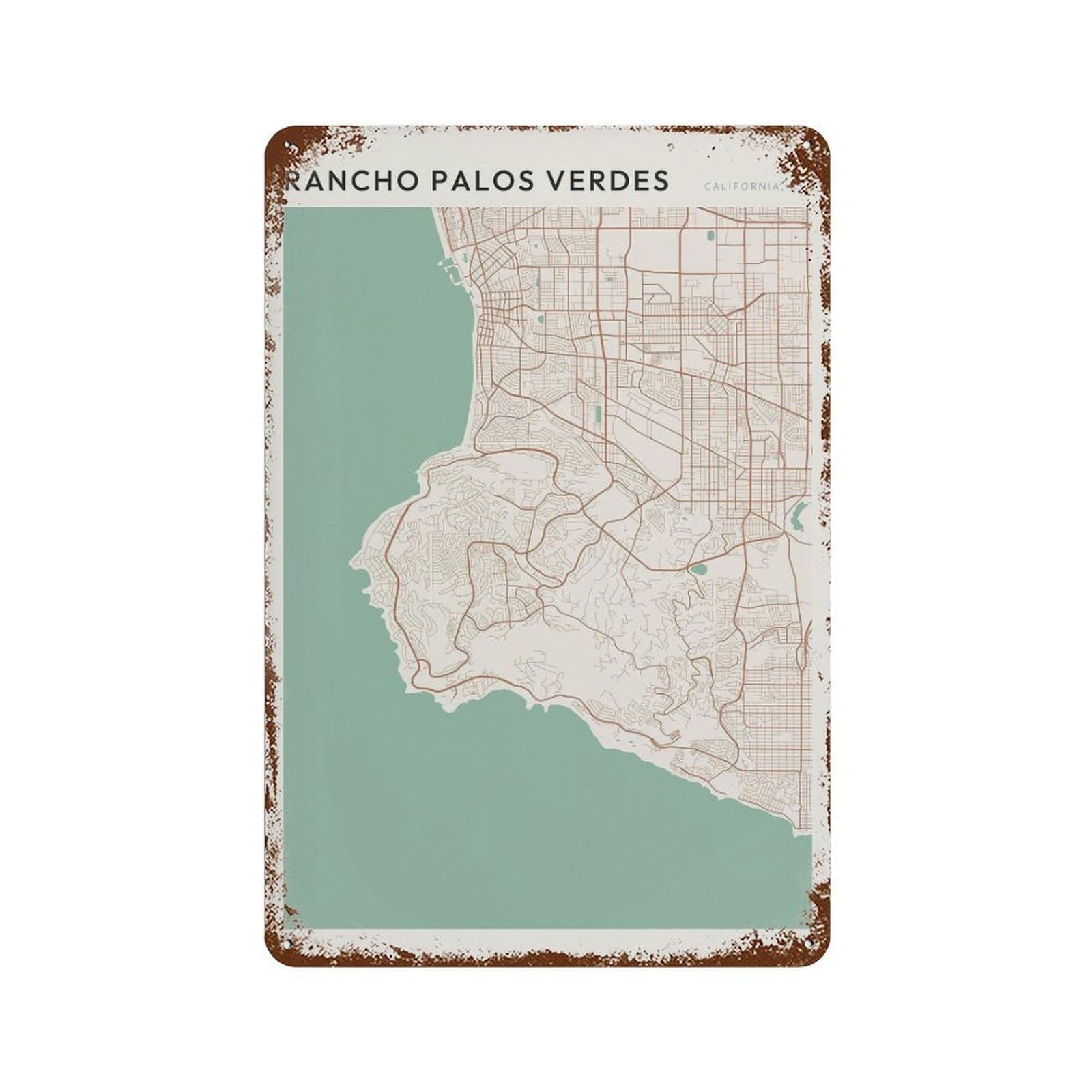 xiaoxiaoshen Rancho Palos Verdes Map California Scandi Wall Decor Art Metal Tin Poster Modern Home Decor Art Home Bar Shop Decorations Vintage Sign 30x20cm
