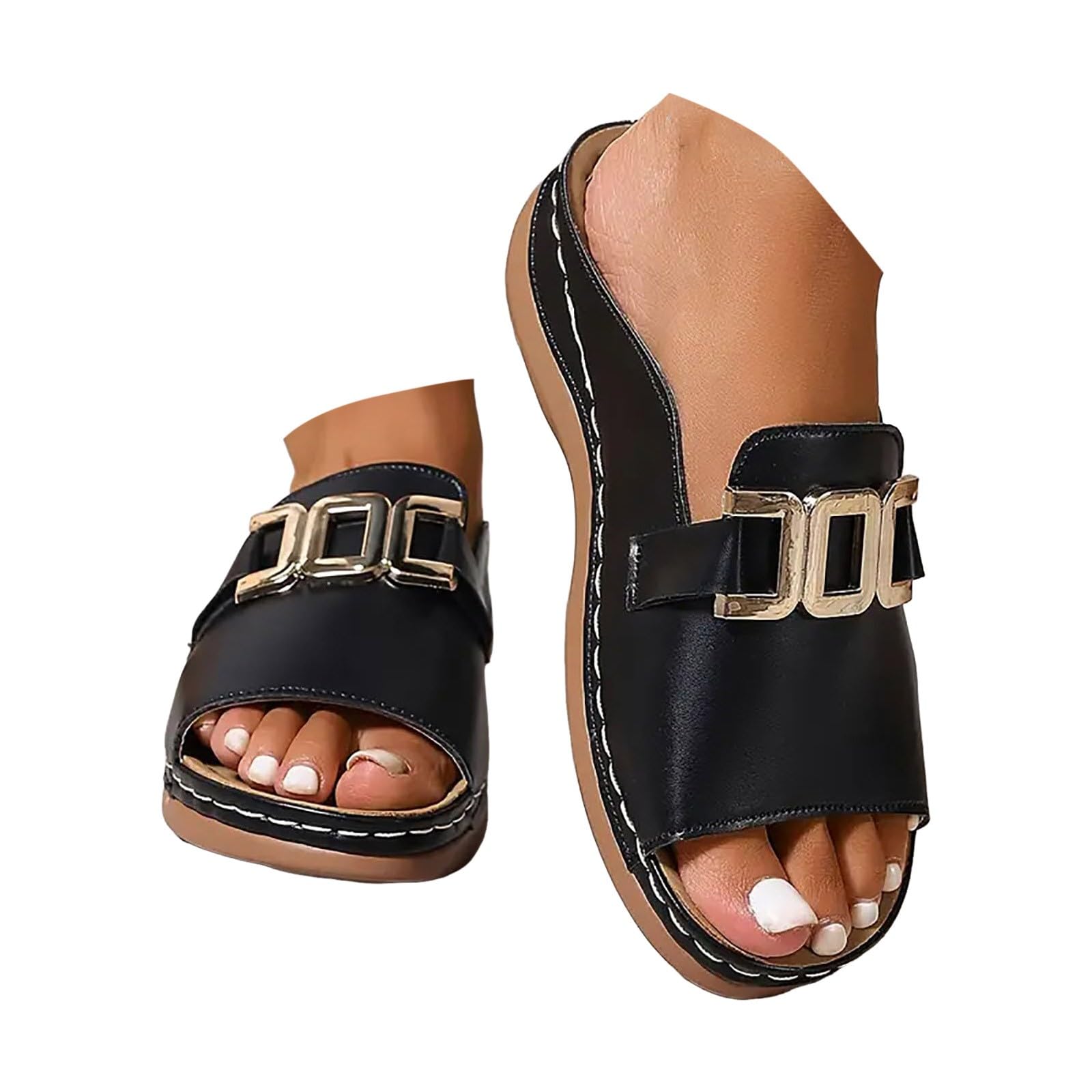 Orthopedic Sandals For Women Dressy Summer Women's Platform Wedge Sandals Fish Mouth Decorative Open Heeled Slim Ladies Sandals With Arch Support High Heels For Women Womens Arch Support Dressy 9 Black