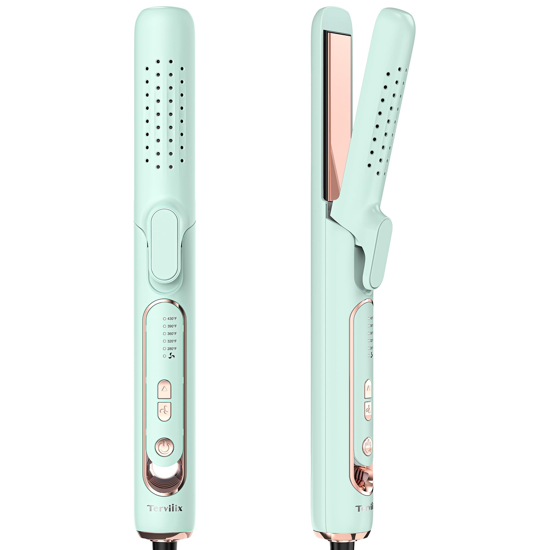 Terviiix Titanium Flat Iron Hair Straightener with 360° Air Technology, Airflow Styler Hair Straightener & Curler 2-in-1, 5 Adjustable Temperatures, Dual Voltage for Travel, Auto Off