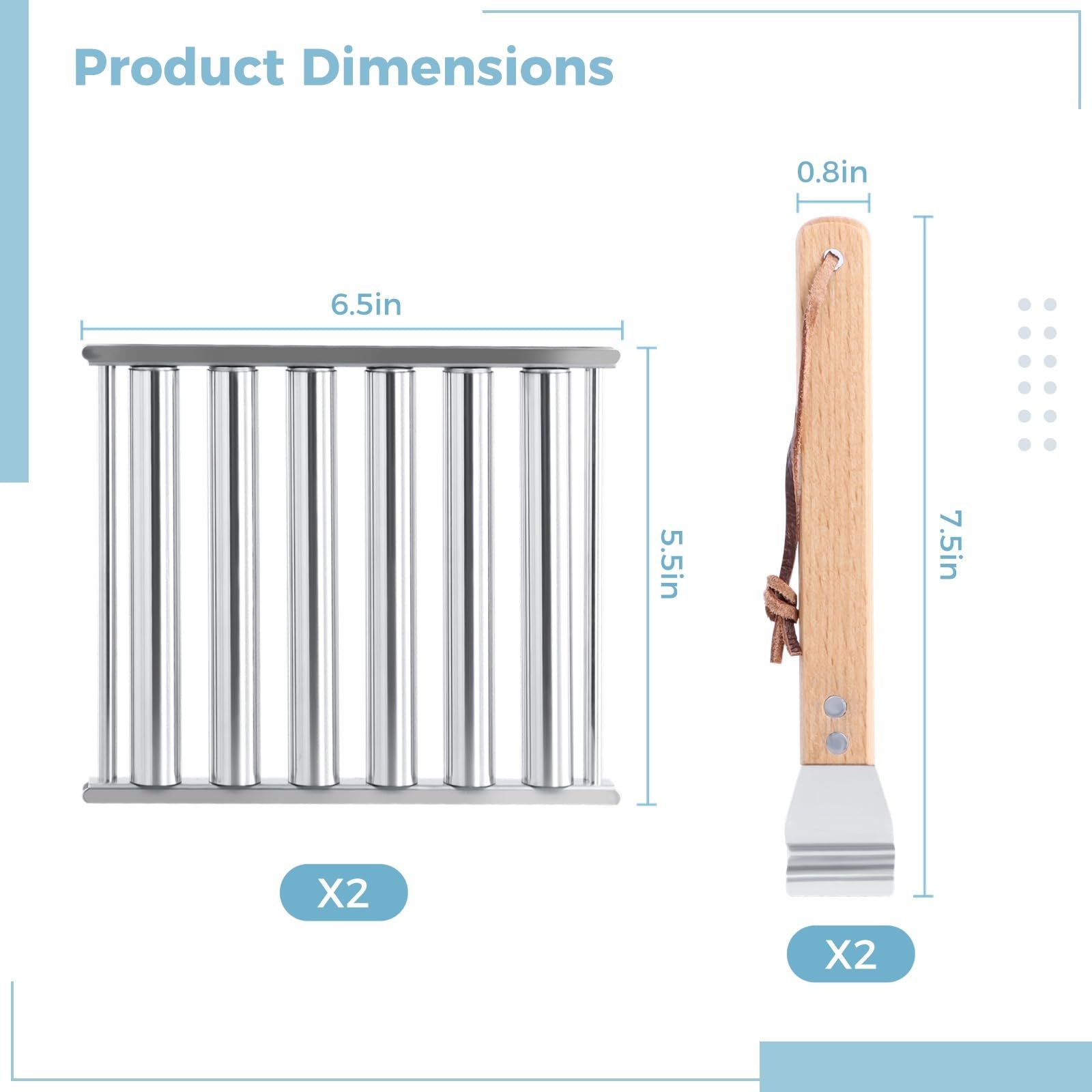 Generisch 2 STK. Hot Dog Roller für Grill, BBQ Hot Dog Roller aus Edelstahl mit Holzgriff, Barbecue-Roller für Hot Dogs und Würstchen, mit 6 drehbaren Stäben, Grillzubehör für draußen, 6,5 x 5,5 Zoll