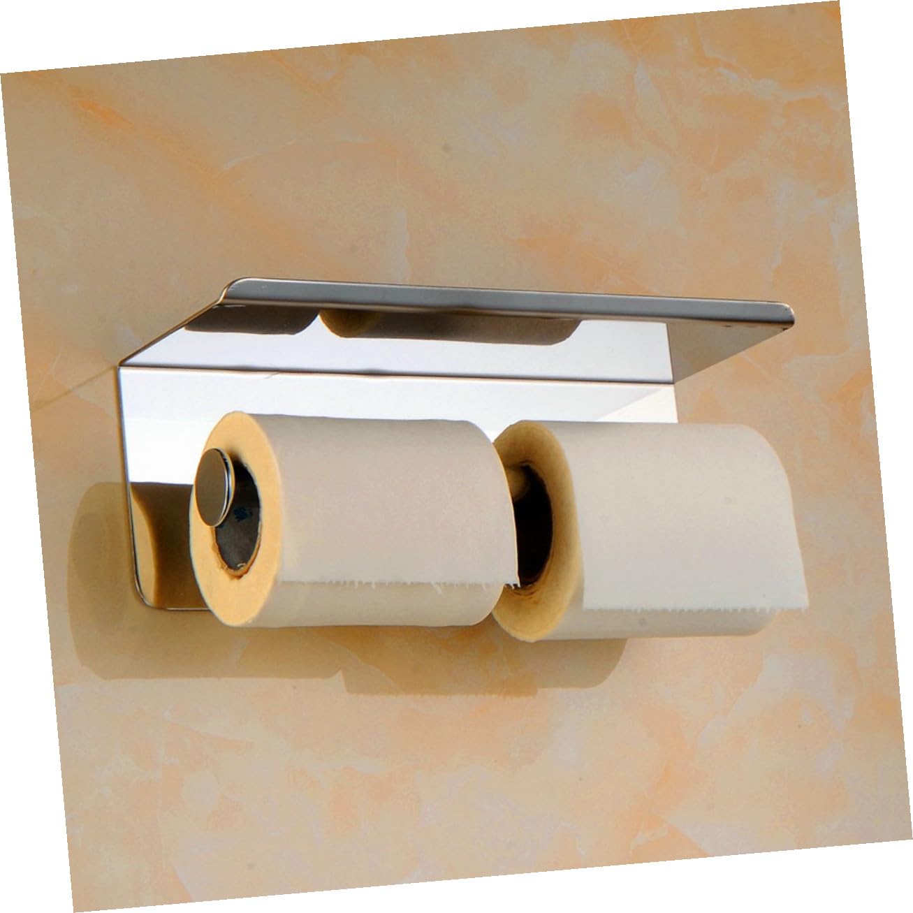 WOONEKY Porta Rotolo Carta Igienica Doppio in Acciaio 304 con Mensola Porta Telefono Resistente Graffi e Corrosione per Bagno Casa Ufficio Hotel