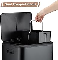 Vista 3 de GlowSol Black Kitchen - Cubo de basura de doble paso y cubo de reciclaje con tapa de cierre suave, cubo de basura sin contacto con pedal y cubo