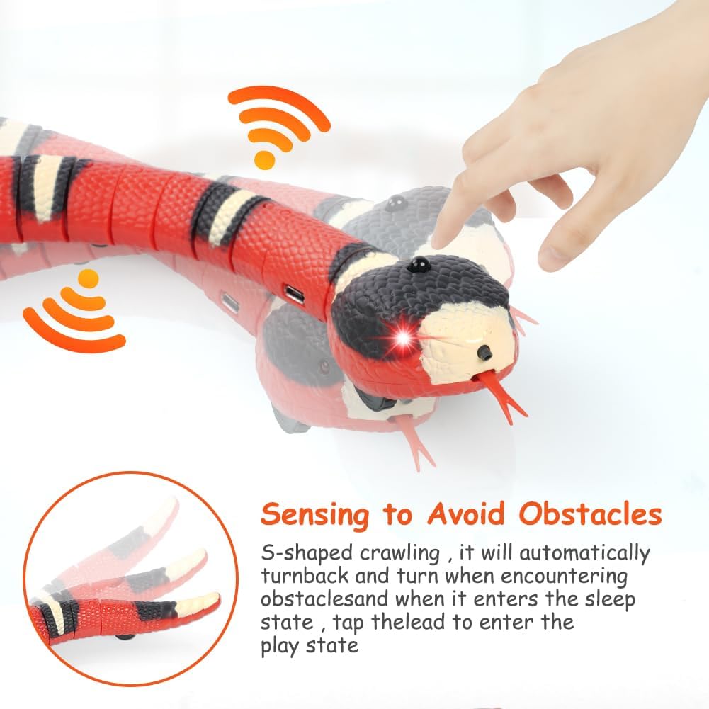 Cat Snake Toys, 40cm Smart Sensor Simulated Snake Juguetes Eléctricos Gatos, Juguetes Interactivos Gatos Recargables por USB, Juguetes Serpiente Inducción con Lengua Retráctil Cola Que Se Mueve