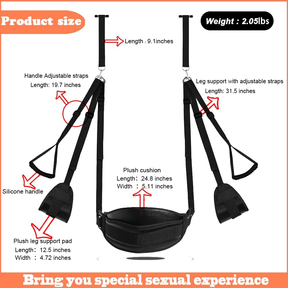 Couple 300Lbs Over-the-Door Silent Swing Black BDSM Sex Swing Wear-Resistant Leather Wide Armrest Swing Sweater