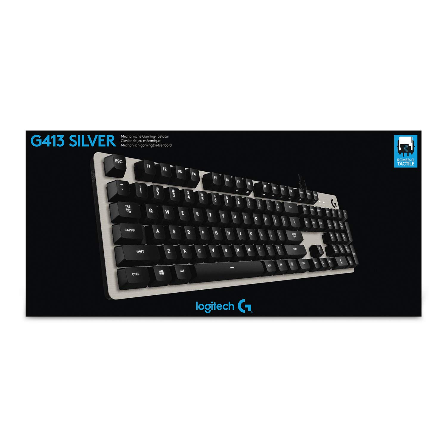 Logitech G413 Tastiera Gaming Meccanica (Argento/Nero) | Tasti Retroilluminati, Romer-G Tactile Switch, Telaio Alluminio, Tasti Personalizzabili, USB Pass Through, QWERTY US