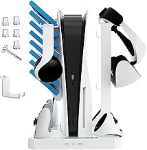 PSVR 2 & PS5 Charging Station with Cooling Fan, JDGPOKOO PSVR2 Stand with PS VR2 & PS5 Controller Charging Dock, PS5 VR2 Charging Display Stand for PlayStation VR2 with Headset and Game Storage Holder