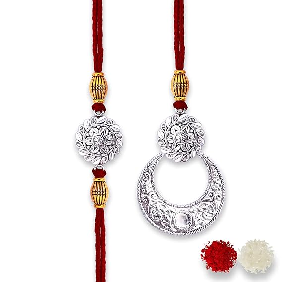 Buy Milan Jewellers 99.5% Fine Silver Hallmarked Bhaiya Bhabhi Rakhi ...