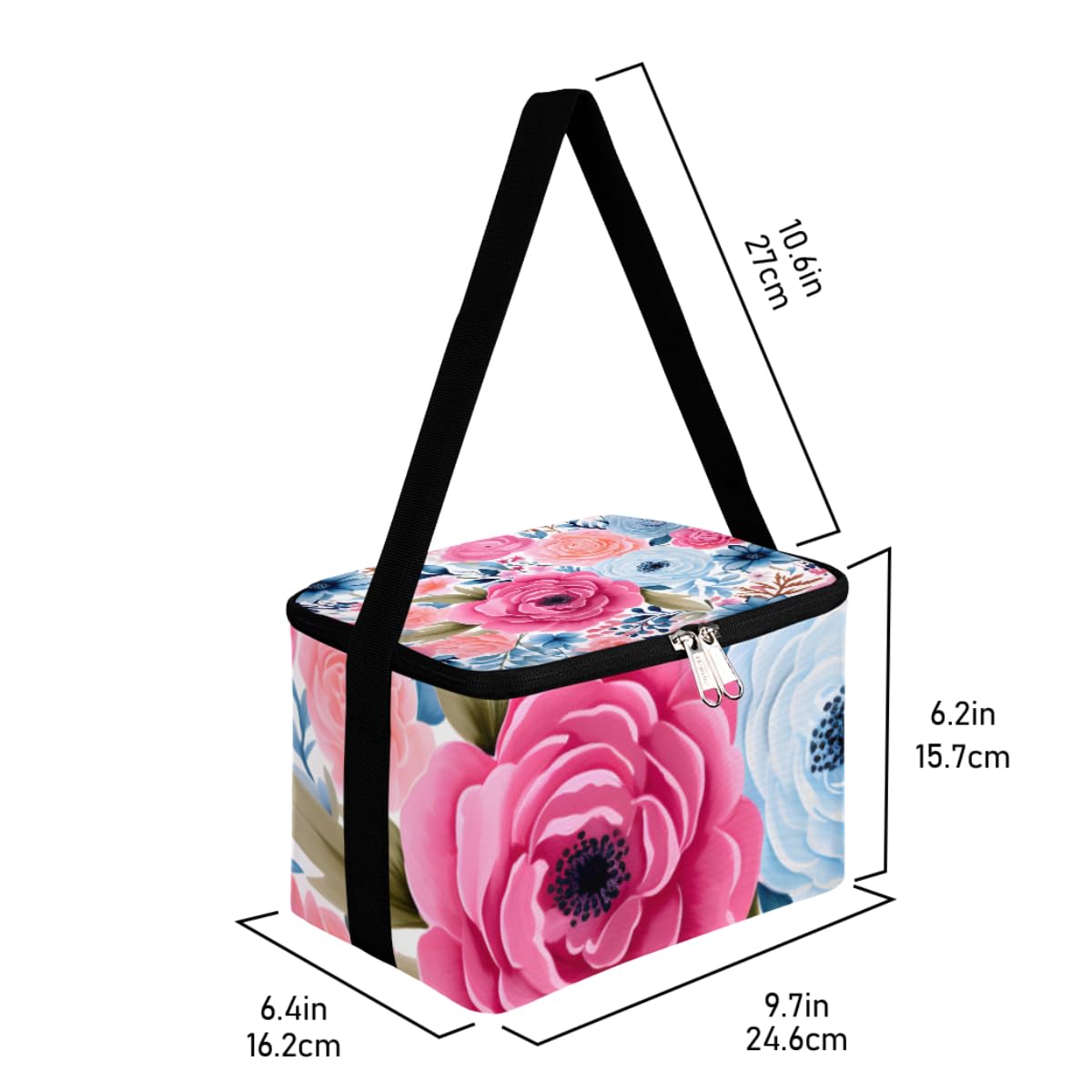 GzLeyigou Lunch Bags for Women Men 9 Cans,Colorful Rose Hot & Cold Food Delivery Bag Insulated Grocery Bag Insulated Lunch Box Roses Cooler Bag for Office Work Picnic Beach