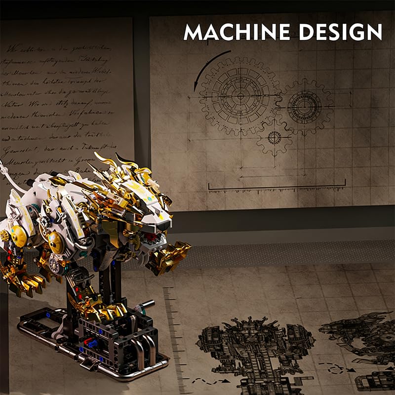 Image of SKY LINE OCEAN Mechanical Lion Building Block Set - Futuristic Golden Robotic Beast Model with Movable Gears & Display Stand, STEM Construction Kit Collectible Gift for Teens & Adults for Ages 14+