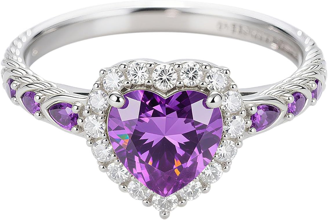 2ct Heart-Cut Natural Amethyst Engagement Ring Solitaire Purple Ring Solid 10k 14k 18k Gold Wedding Band Womens Engraved Promise Birthday for Women Wife