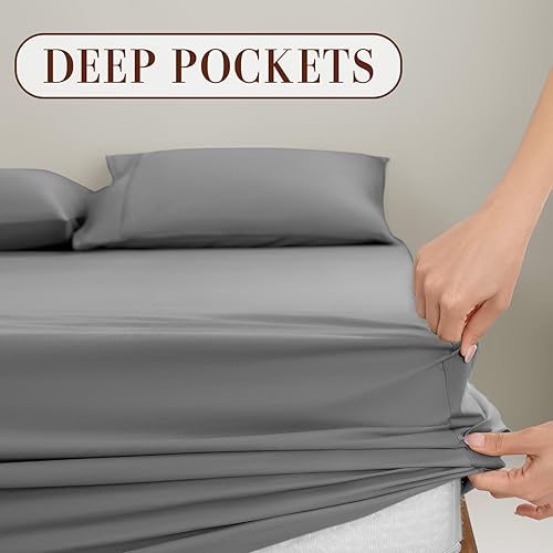 Miniatura 5 de Sábanas de algodón de 1200 hilos, sábanas 100% algodón egipcio para cama tamaño Queen, muy suaves con sábanas de bolsillo profundo de 18 pulgadas,