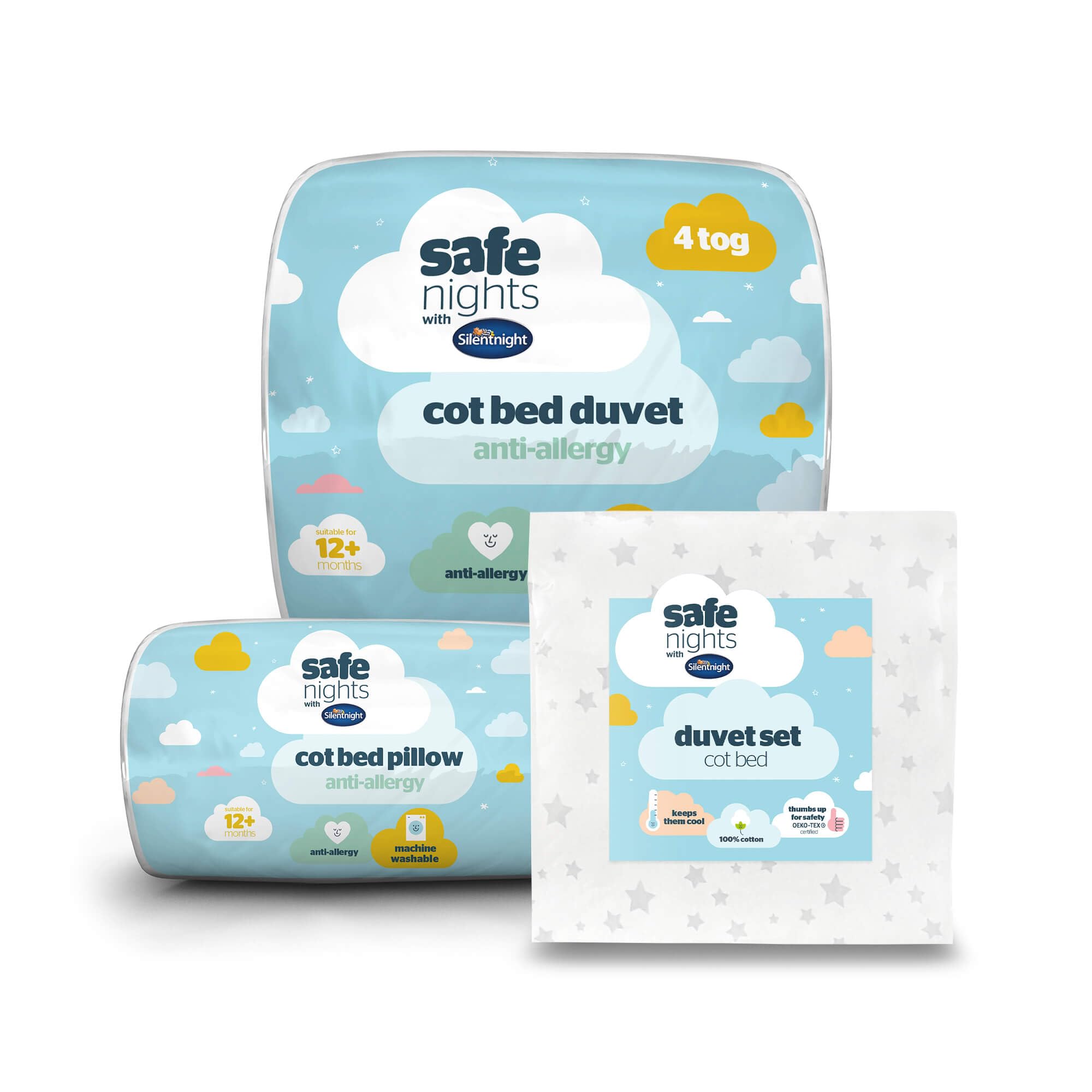 Silentnight Safe Nights Cot Bed Duvet Set, Cot Bed Duvet and Pillow Bundle