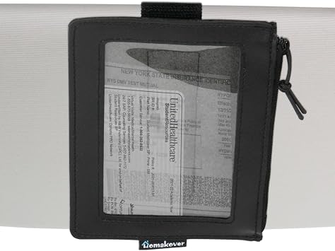 Registration & Insurance Card Document Holder for Visor, Carrying Case for High Road Registration and Insurance Pocket, Adjustable Visor Bag Drivers License Holder, Fit Most Car, SUV and Truck Black