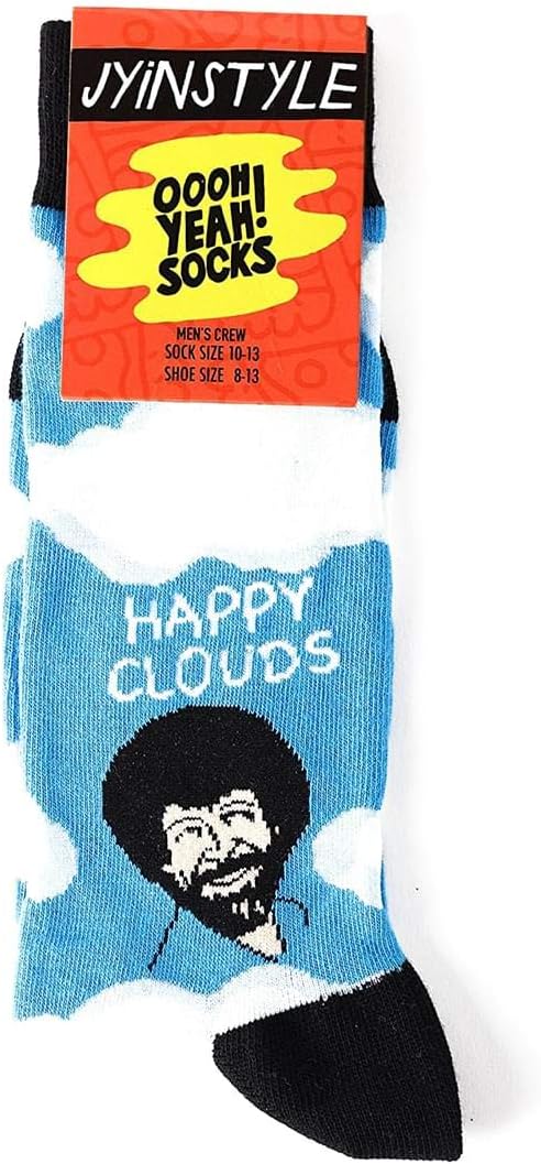 Oooh Yeah Men's Novelty Crew Socks, Exclusive Funny Socks for Bob Ross, Christmas Socks, Dress Cotton Socks, Blue, One Size - Image 4